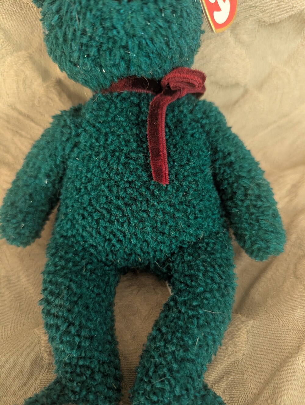 Ty Beanie Baby 2001 Holiday Teddy - Green Sparkle Christmas Bear Retired - Picture 3 of 9